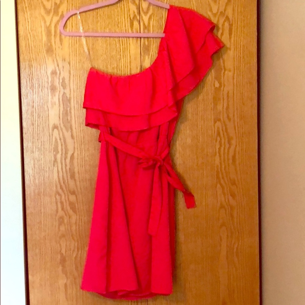 Coral one shoulder dress